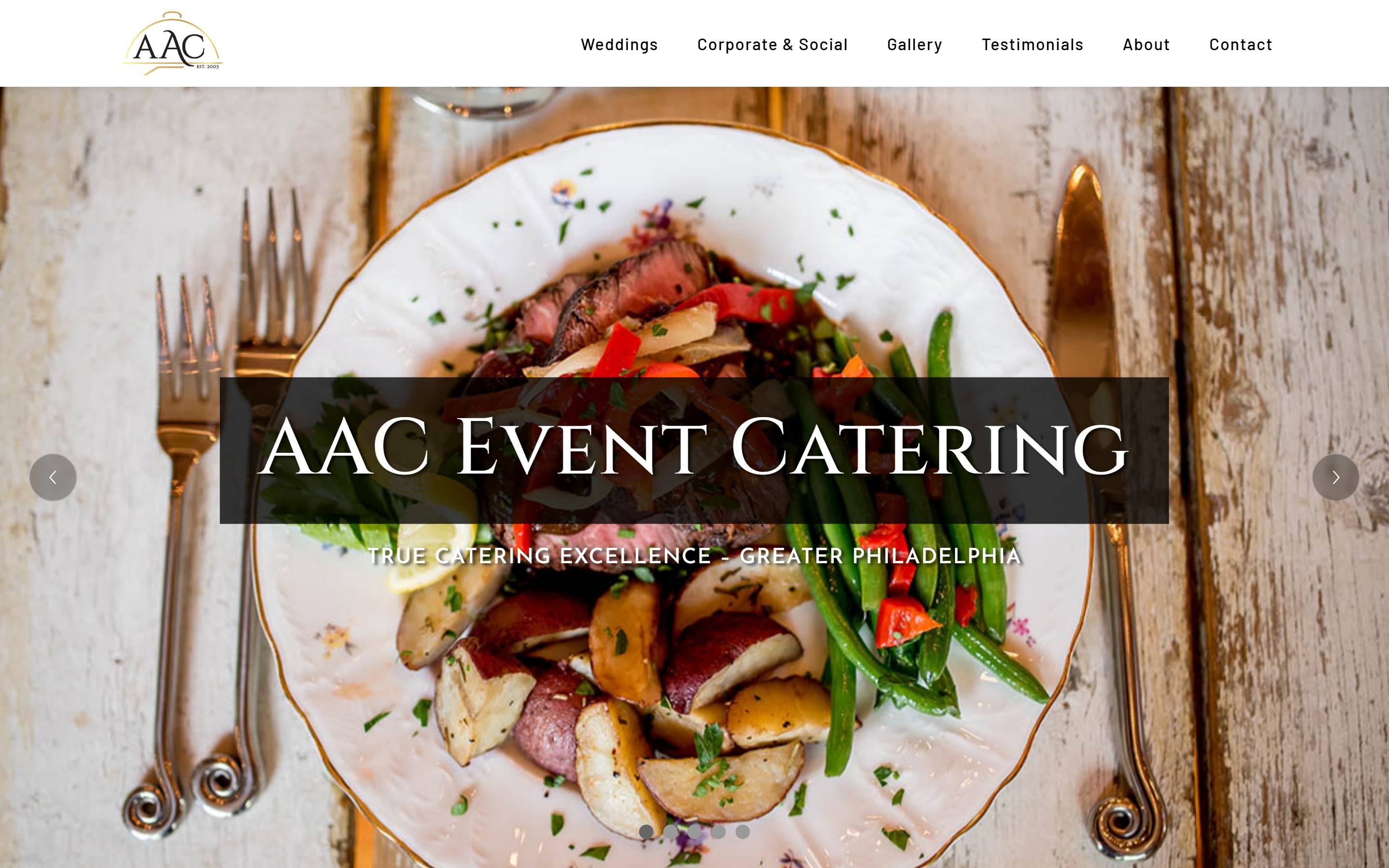 AAC Event Catering website, designed and developed by chadworks -- desktop view