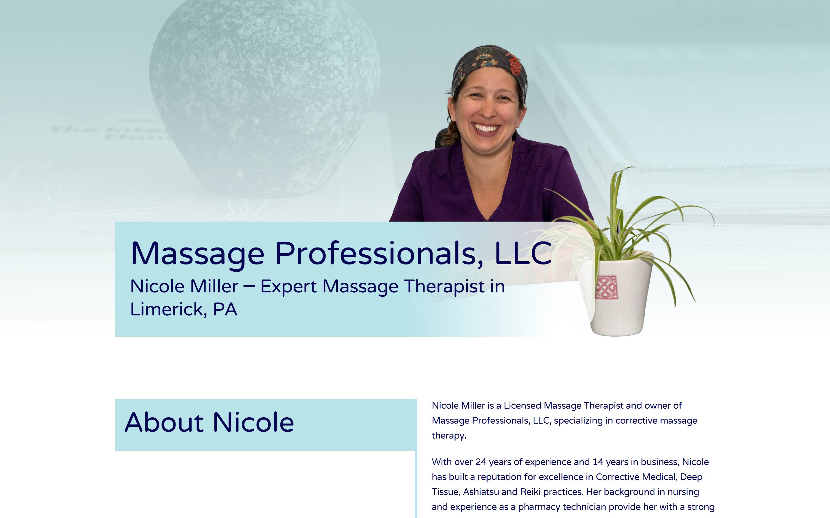 Massage Professionals website, designed and developed by chadworks -- desktop view