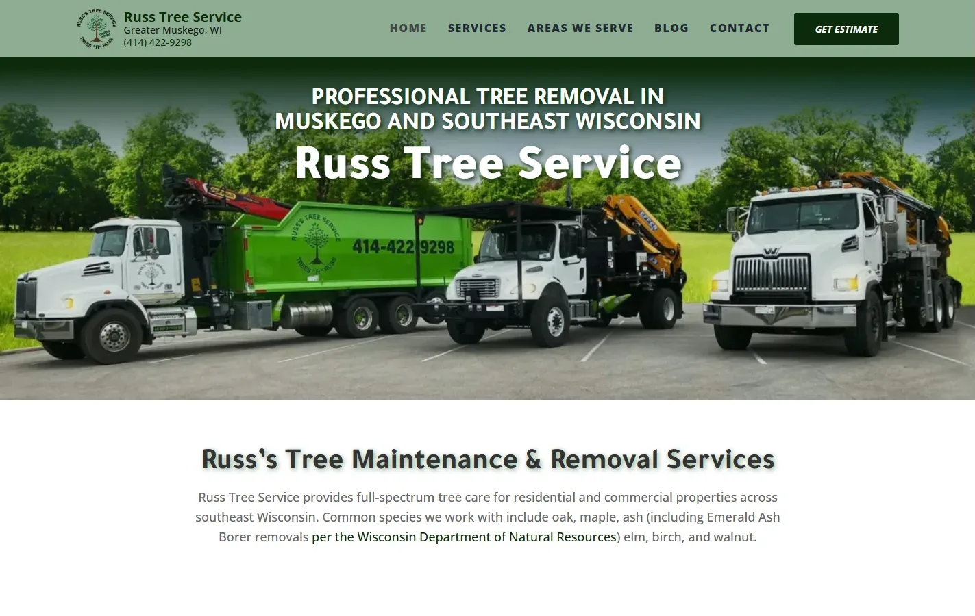 Russ Tree Service homepage, rebuilt for AI visibility
